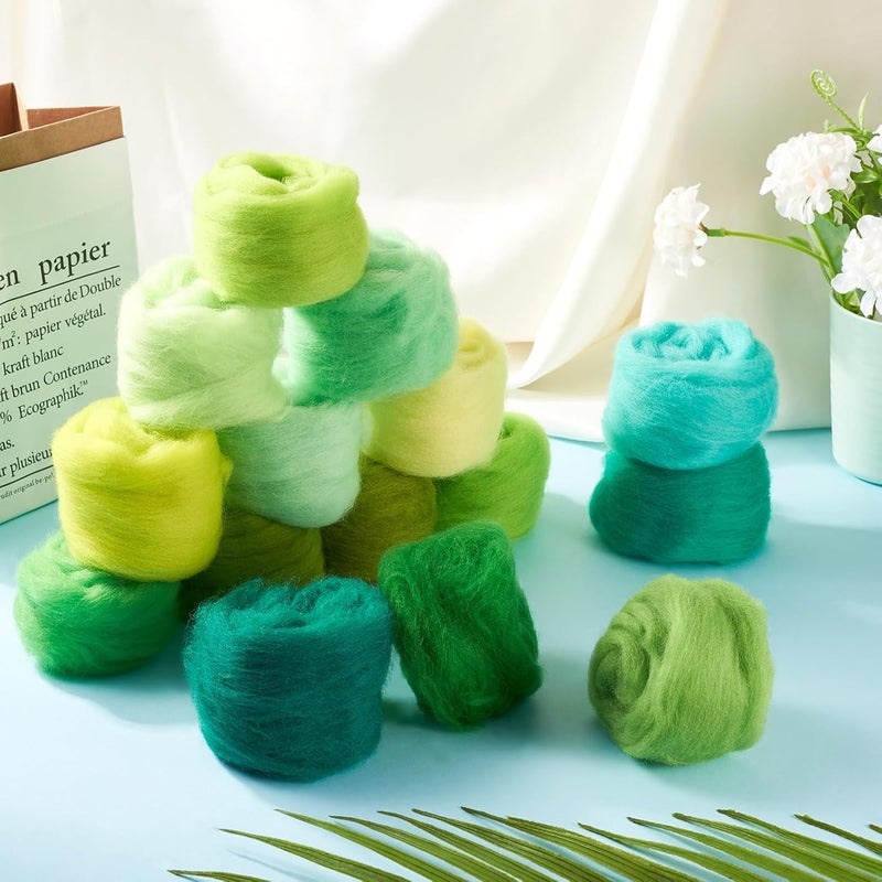 Spritewelry 75G Needle Felting Wool Green Wool Roving for Needle Felting Multicolor Soft Spinning Wool Bulk for Felting DIY Crafts Hand Spinning Supplies - Image 4